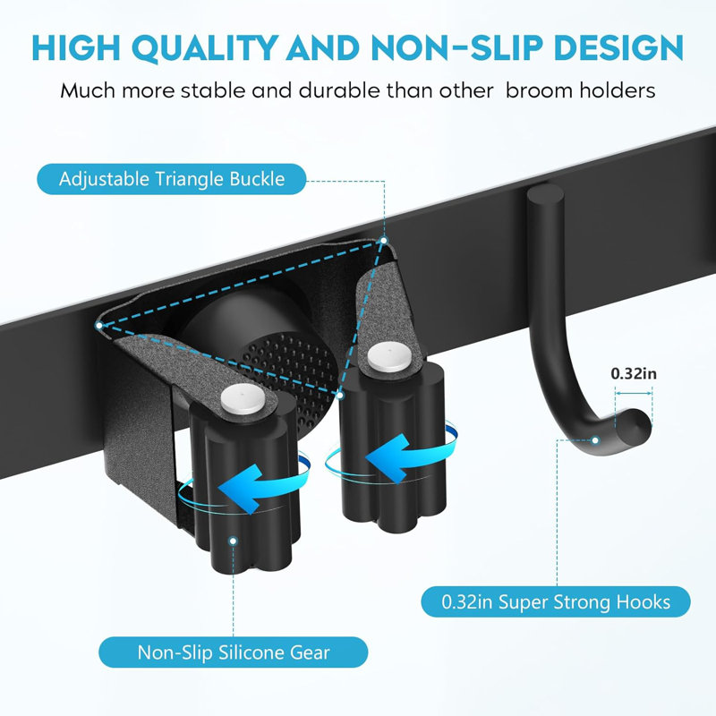 Rebrilliant Broom Holder Over The Door Mop And Broom Holder Wall Mount Or Hanging Over The Door With Hooks Broom Hanger Broom Storage Tool Organizer For Garage Closet Laundry 1PCS Wayfair
